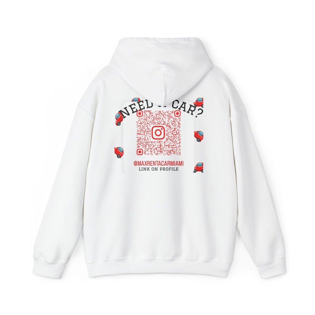 Hoodie — Max Rent A Car Branded Logo Hoodie with 'Need a Car?' QR Back Design