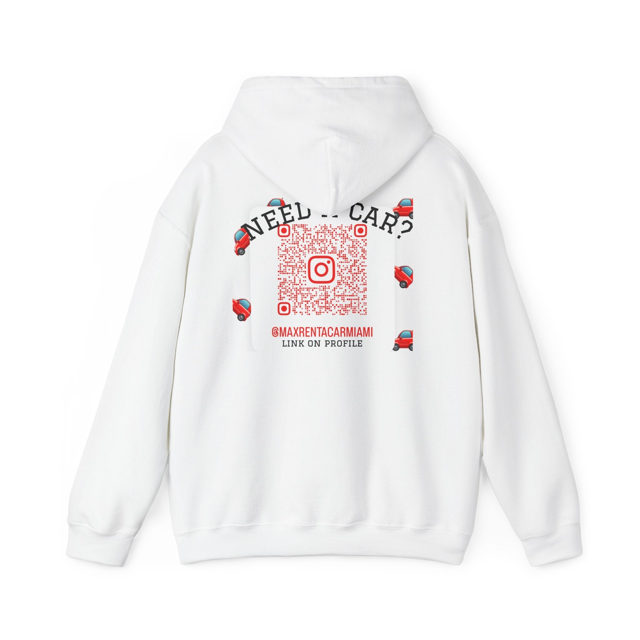 Hoodie — Max Rent A Car Branded Logo Hoodie with 'Need a Car?' QR Back Design