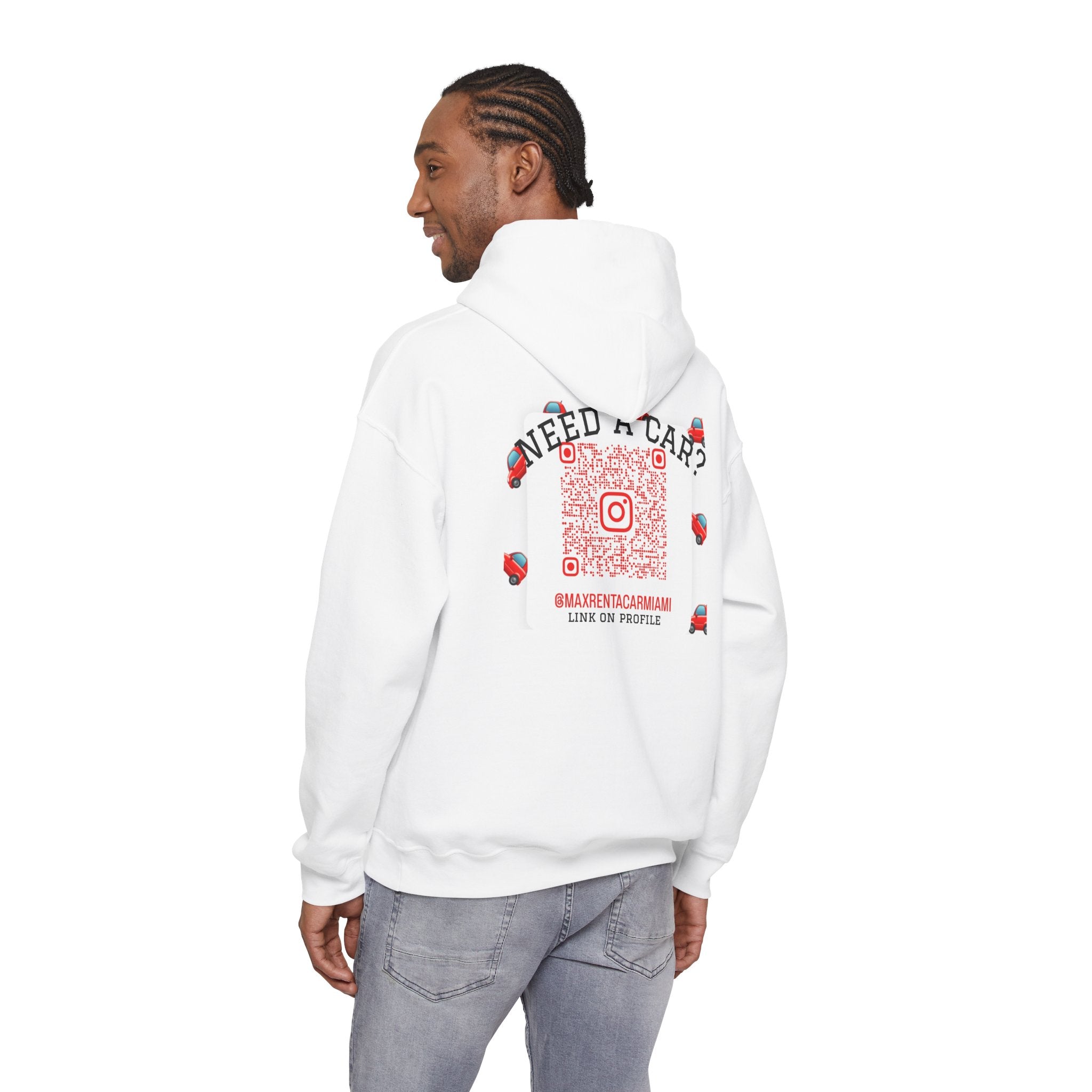 Hoodie — Max Rent A Car Branded Logo Hoodie with 'Need a Car?' QR Back Design