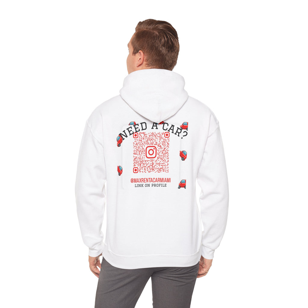 Hoodie — Max Rent A Car Branded Logo Hoodie with 'Need a Car?' QR Back Design