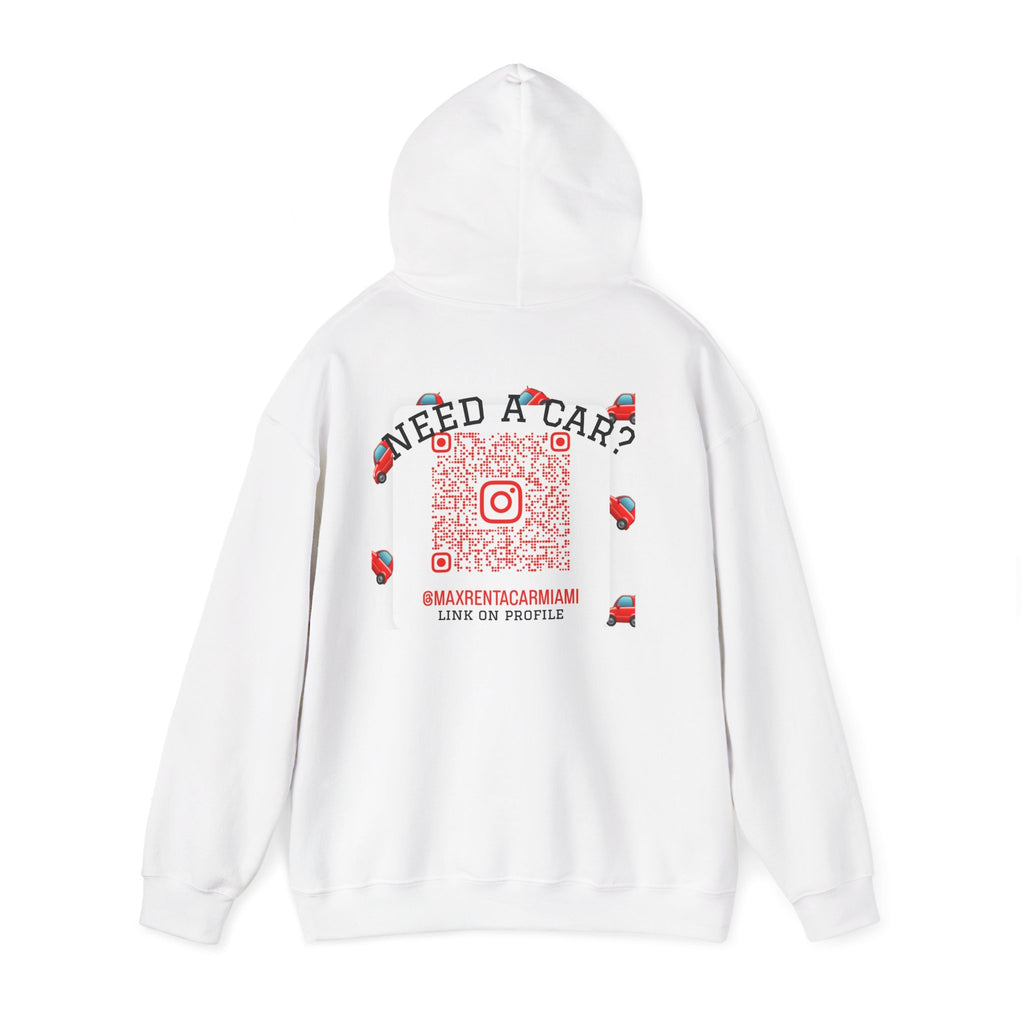 Hoodie — Max Rent A Car Branded Logo Hoodie with 'Need a Car?' QR Back Design