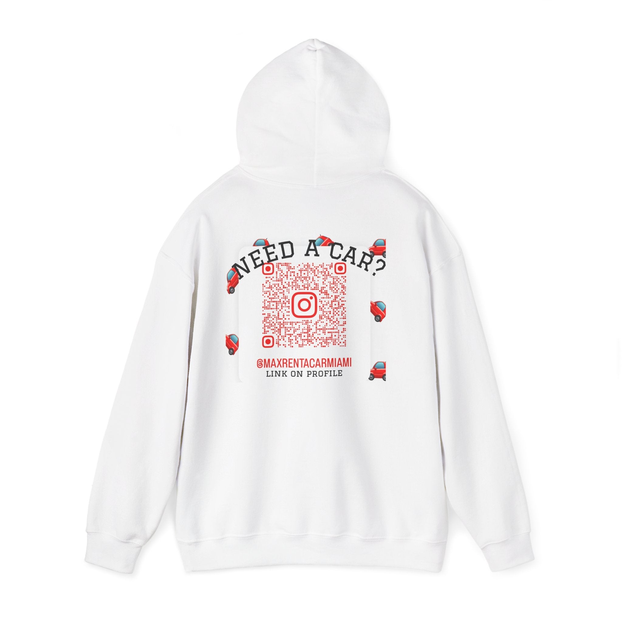 Hoodie — Max Rent A Car Branded Logo Hoodie with 'Need a Car?' QR Back Design